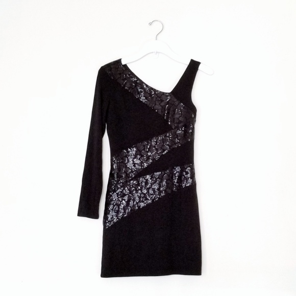 Asymmetrical Sequined Evening Mini Dress - Picture 1 of 2